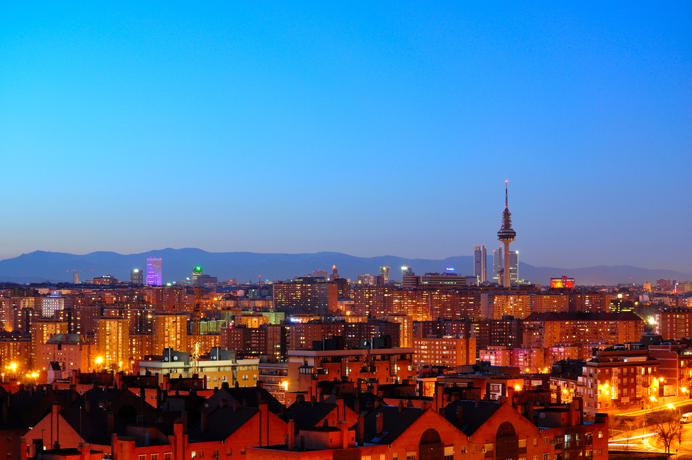 Skyline of Madrid at the night